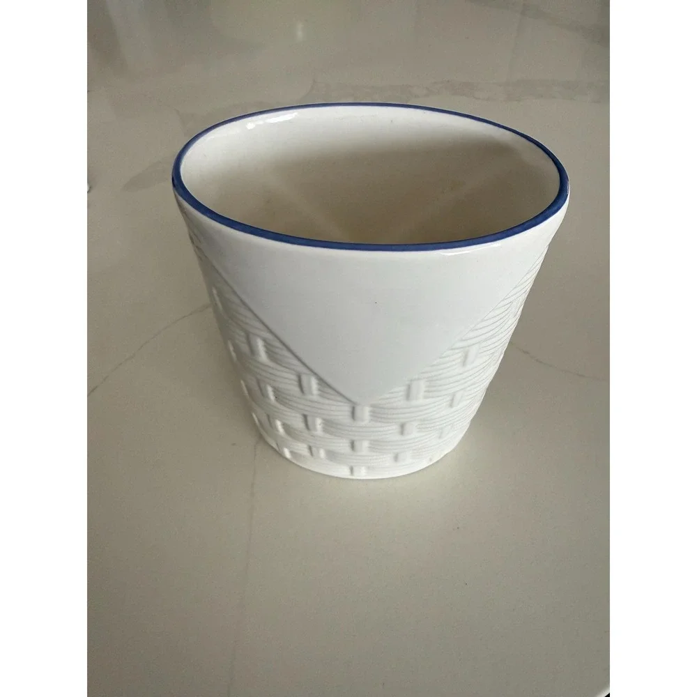Vintage Pfaltzgraff White Basketweave Oval Utensil Holder Cottage Core
